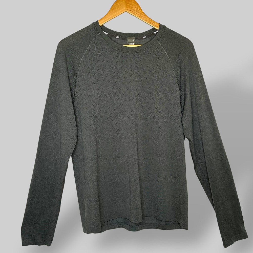 Rhone Mens Long Sleeve Training Shirt Black Performance Top Size Small